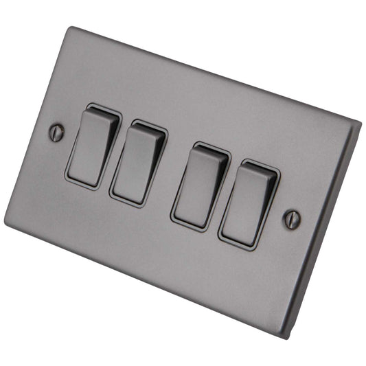 M2 Decorative 10A 4 Gang 2 Way Light Switch Grey Insert Gunmetal