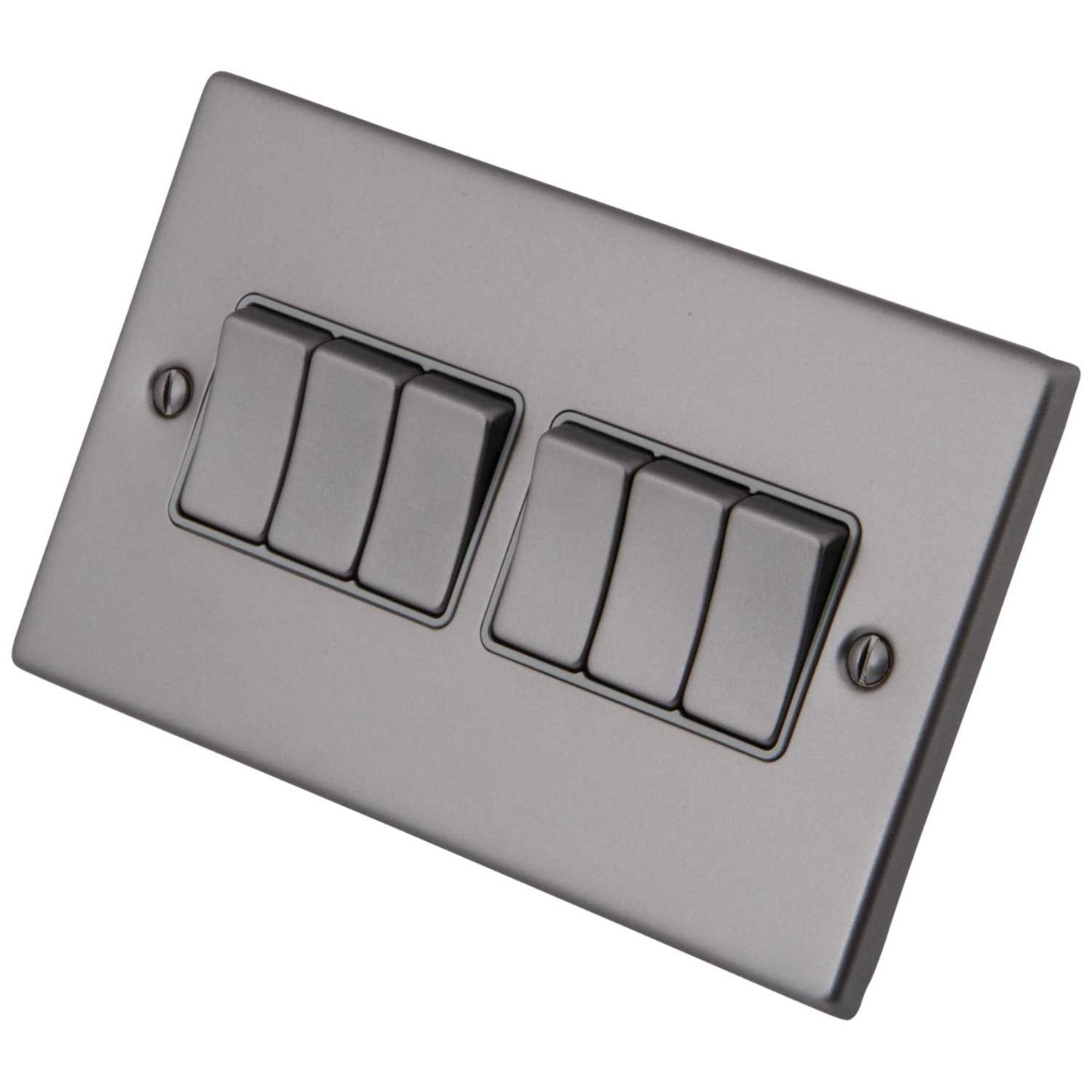 M2 Decorative 10A 6 Gang 2 Way Light Switch Grey Insert Gunmetal