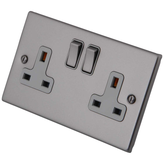 M2 Decorative 13A 2 Gang Double Switched Socket Grey Insert Gunmetal