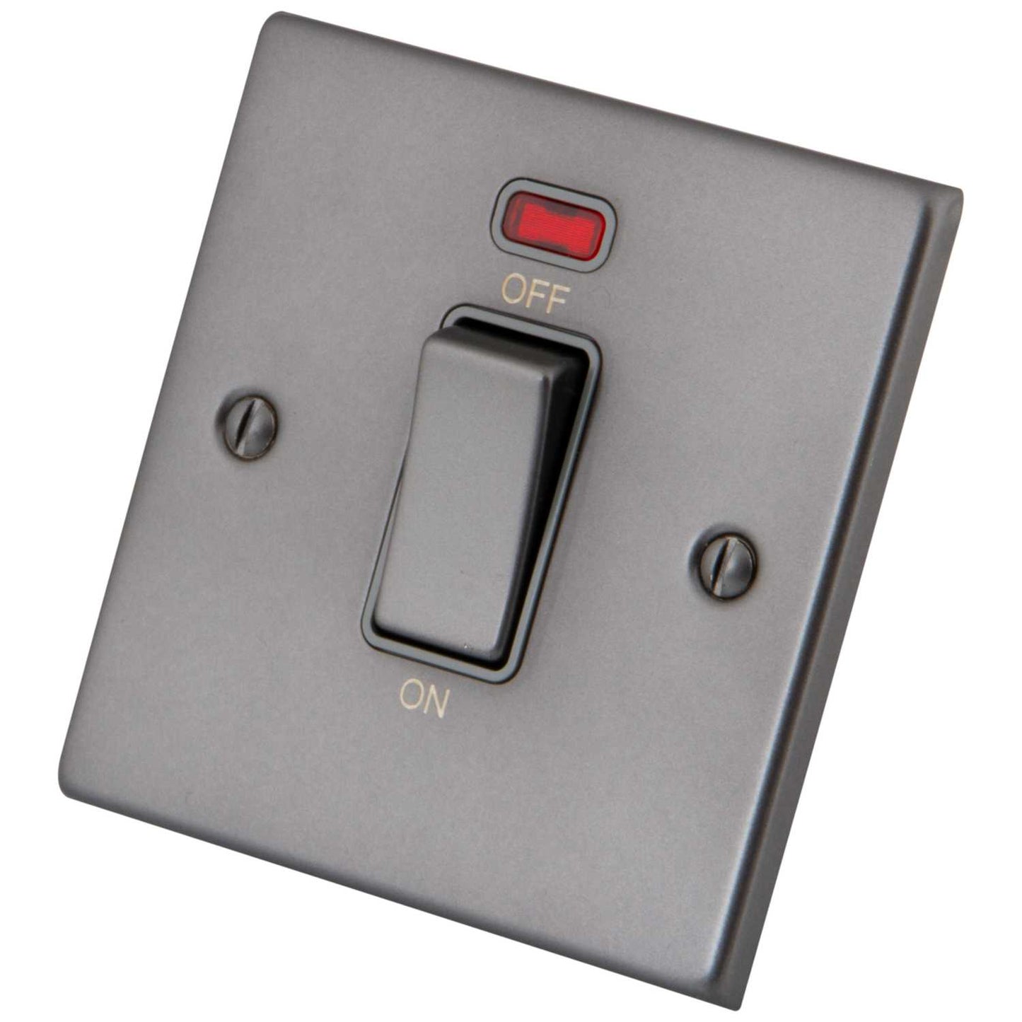 M2 Decorative 45A DP 1 Gang Switch with Neon Grey Insert Gunmetal