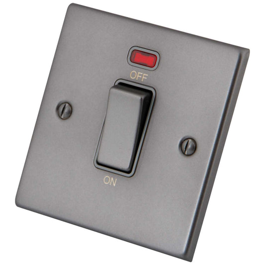 M2 Decorative 45A DP 1 Gang Switch with Neon Grey Insert Gunmetal