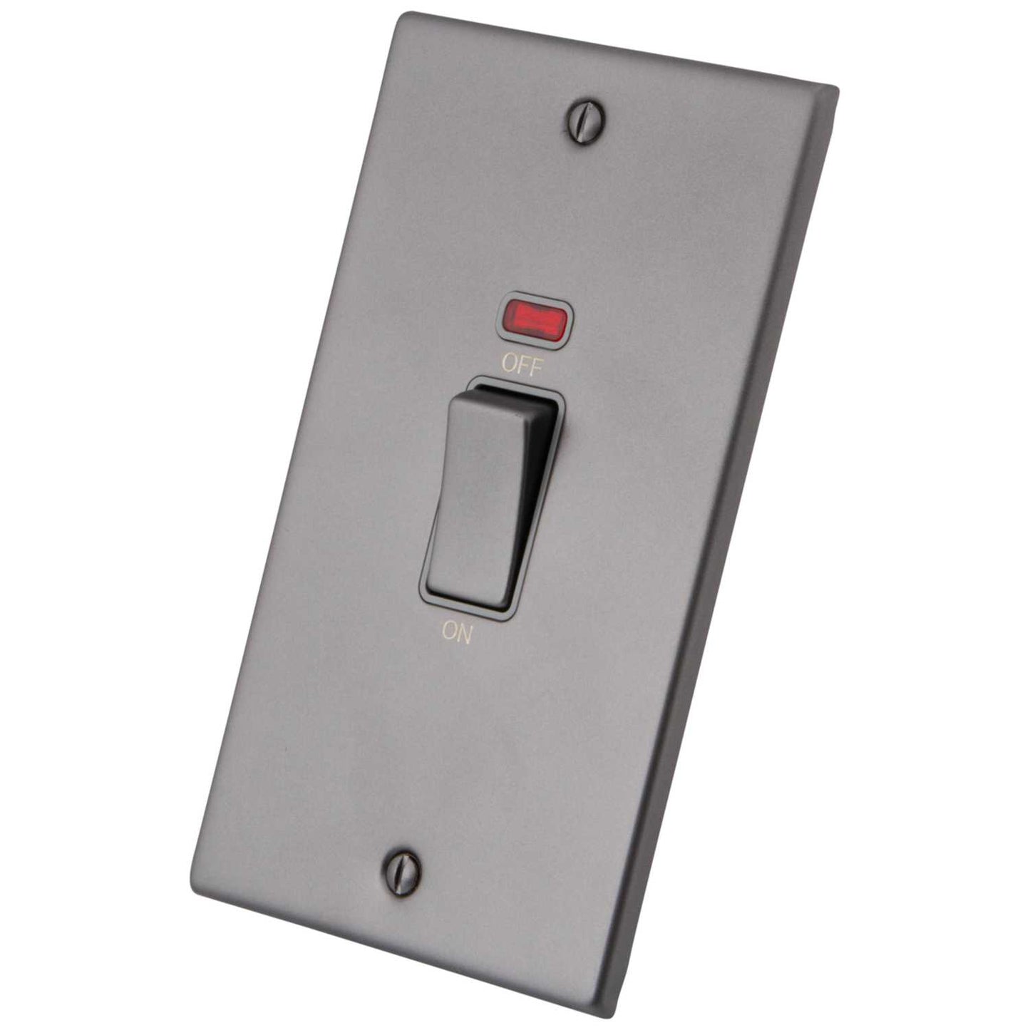 M2 Decorative 45A DP 2 Gang Vertical Switch with Neon Grey Insert Gunmetal
