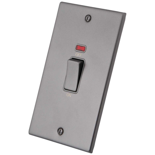 M2 Decorative 45A DP 2 Gang Vertical Switch with Neon Grey Insert Gunmetal