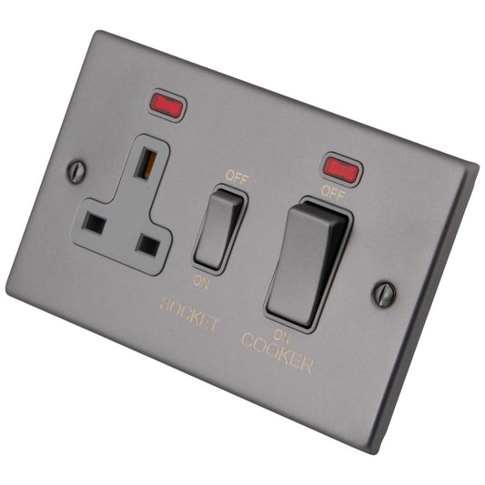 M2 Decorative 45A Cooker Control Unit with Neon Grey Insert Gunmetal