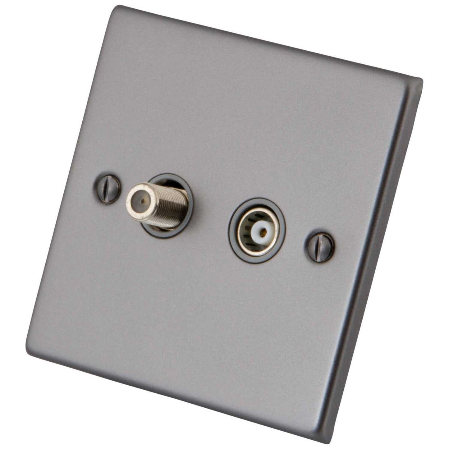M2 Decorative 1 Gang Satellite and Coaxial Socket Grey Insert Gunmetal