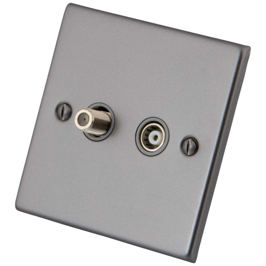 M2 Decorative 1 Gang Satellite and Coaxial Socket Grey Insert Gunmetal