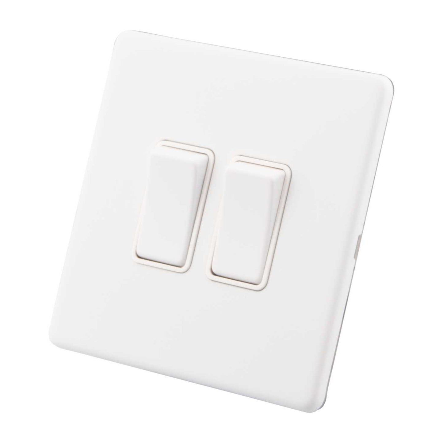 M2 Decorative Screwless 10A 2 Gang 2 Way Light Switch White Insert Painted Matt White