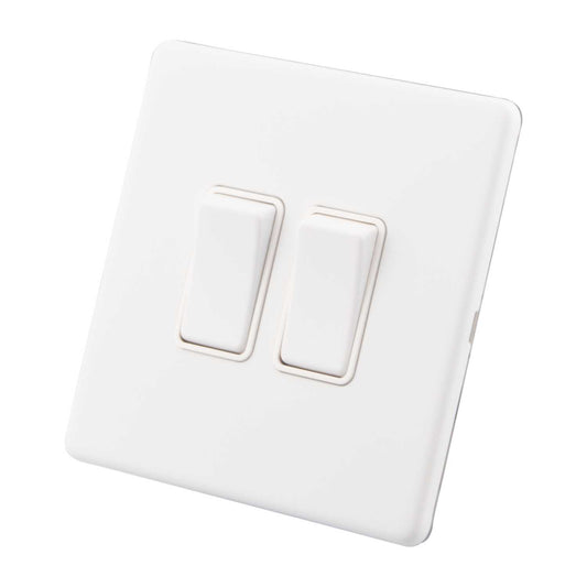 M2 Decorative Screwless 10A 2 Gang 2 Way Light Switch White Insert Painted Matt White
