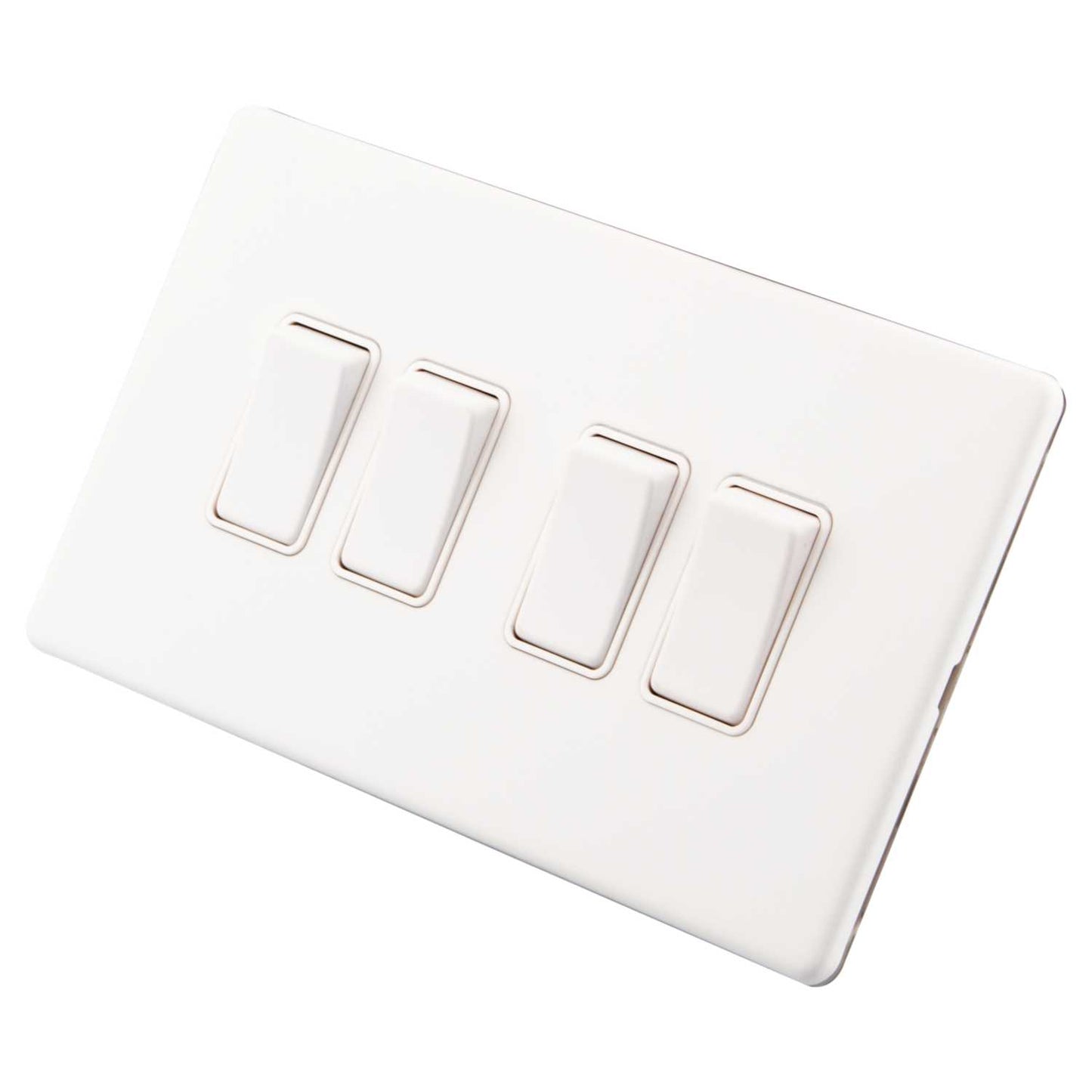 M2 Decorative Screwless 10A 4 Gang 2 Way Light Switch White Insert Painted Matt White