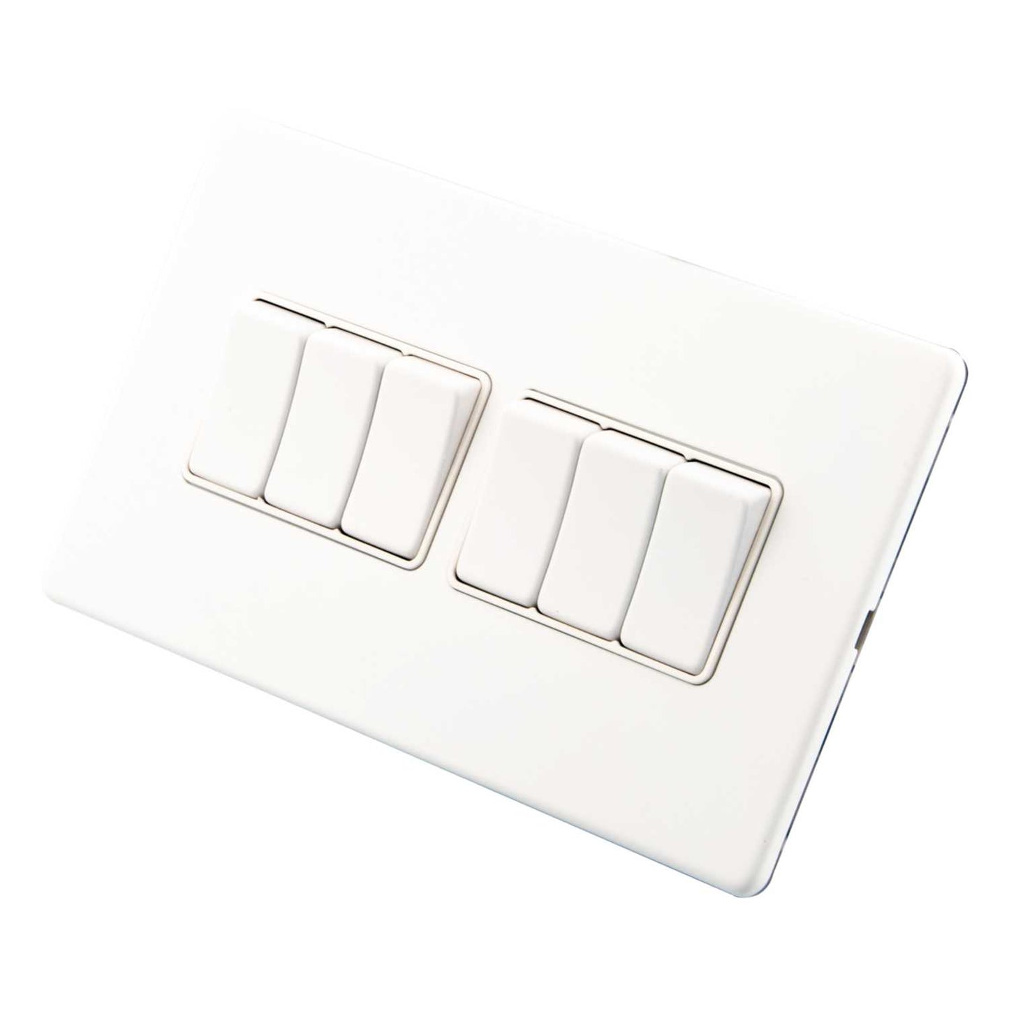 M2 Decorative Screwless 10A 6 Gang 2 Way Light Switch White Insert Painted Matt White