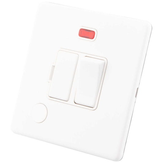 M2 Decorative Screwless 13A Switched Fused Spur with Neon and F/Outlet White Insert Painted Matt White