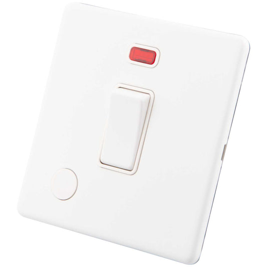 M2 Decorative Screwless 20A DP Switch with Neon and F/Outlet White Insert Painted Matt White