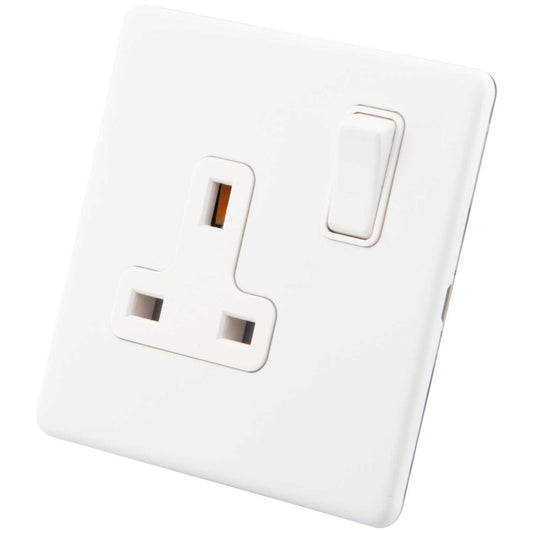 M2 Decorative Screwless 13A DP 1 Gang Switched Socket White Insert Painted Matt White