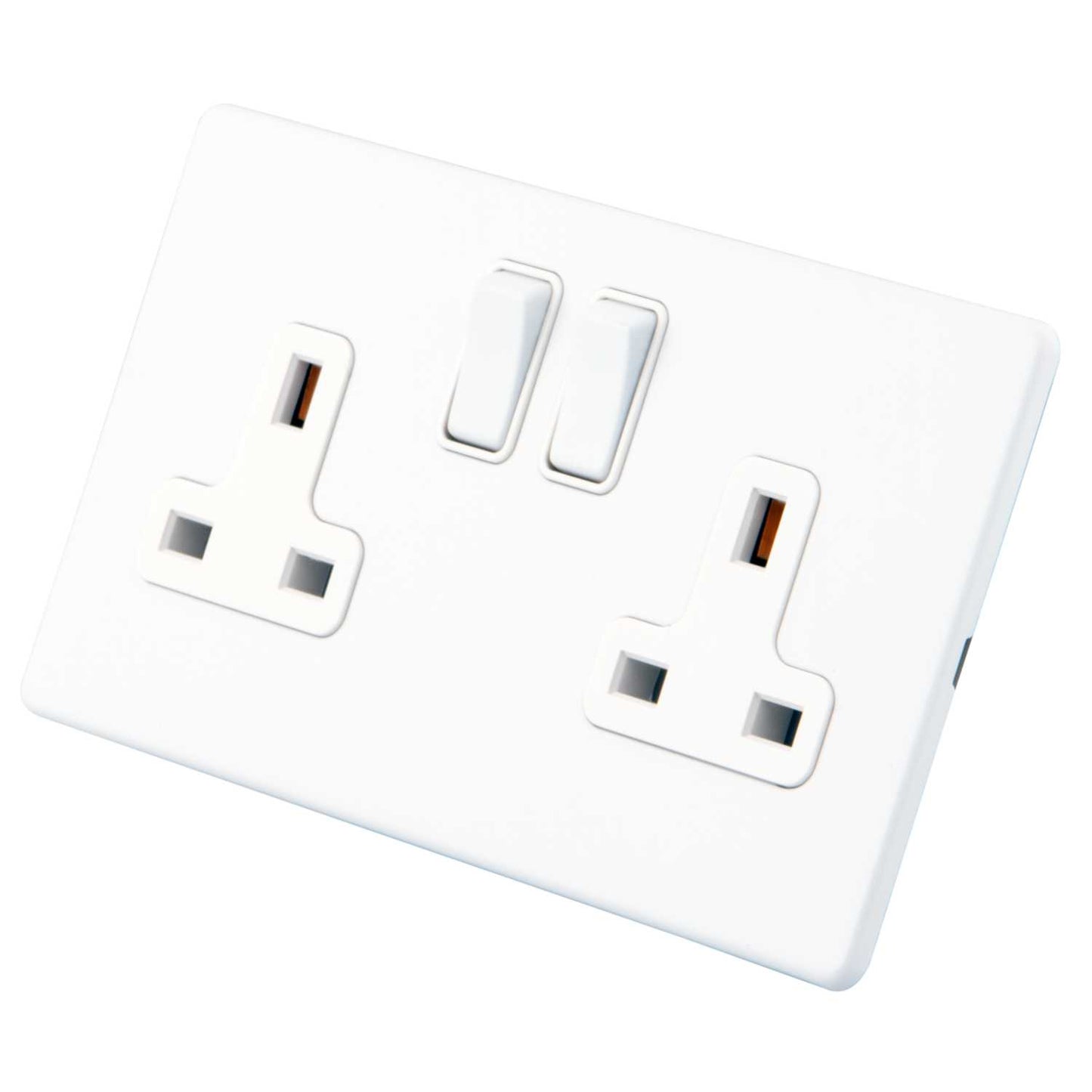 M2 Decorative Screwless 13A DP 2 Gang Switched Socket White Insert Painted Matt White