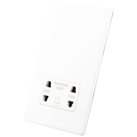 M2 Decorative Screwless Dual Voltage Shaver Socket White Insert Painted Matt White