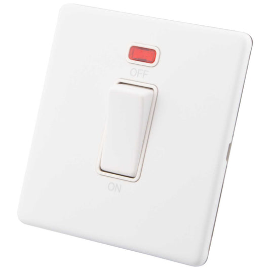 M2 Decorative Screwless 45A DP 1 Gang Switch with Neon White Insert Painted Matt White