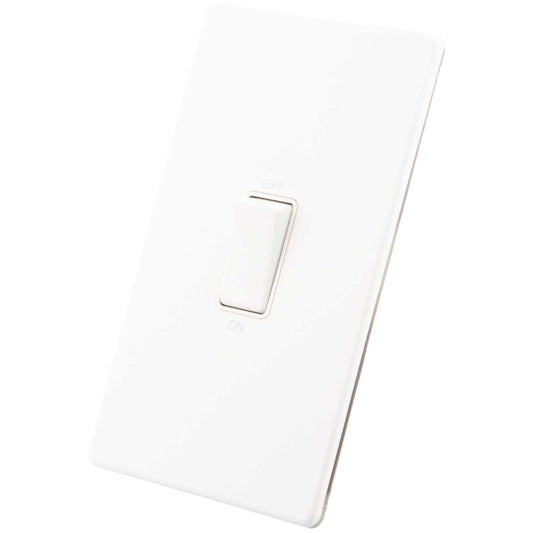 M2 Decorative Screwless 45A DP 2 Gang Vertical Switch White Insert Painted Matt White