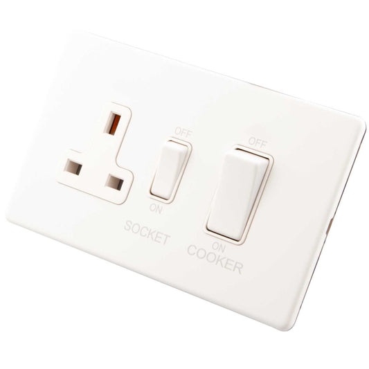 M2 Decorative Screwless 45A Cooker Control Unit White Insert Painted Matt White