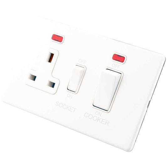 M2 Decorative Screwless 45A Cooker Control Unit with Neon White Insert Painted Matt White