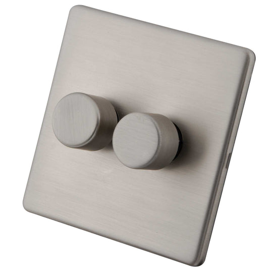M2 Decorative Screwless 400W 2 Gang 2 Way Intelligent Dimmer Brushed Stainless Steel