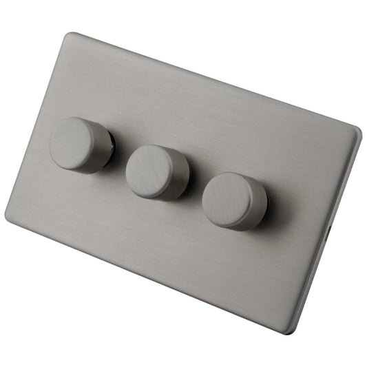 M2 Decorative Screwless 400W 3 Gang 2 Way Intelligent Dimmer Brushed Stainless Steel