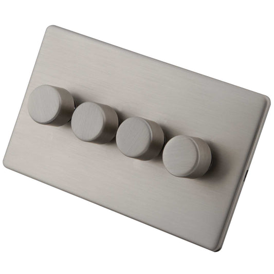M2 Decorative Screwless 400W 4 Gang 2 Way Intelligent Dimmer Brushed Stainless Steel