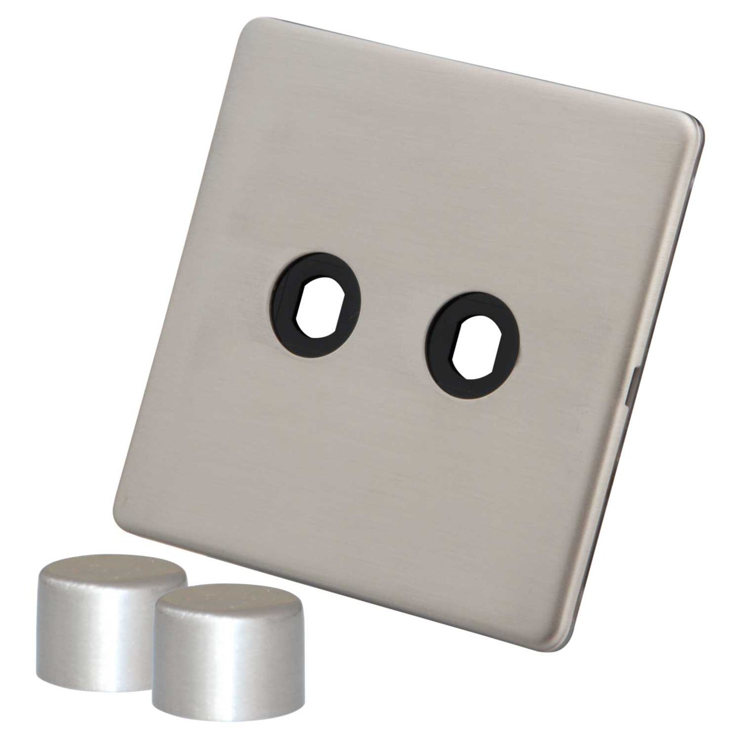 M2 Decorative Screwless 2 Gang Unfurnished Dimmer Plate and Knobs Brushed Stainless Steel