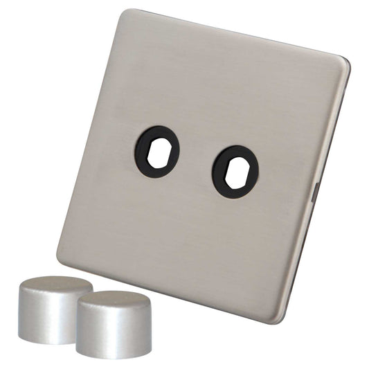 M2 Decorative Screwless 2 Gang Unfurnished Dimmer Plate and Knobs Brushed Stainless Steel