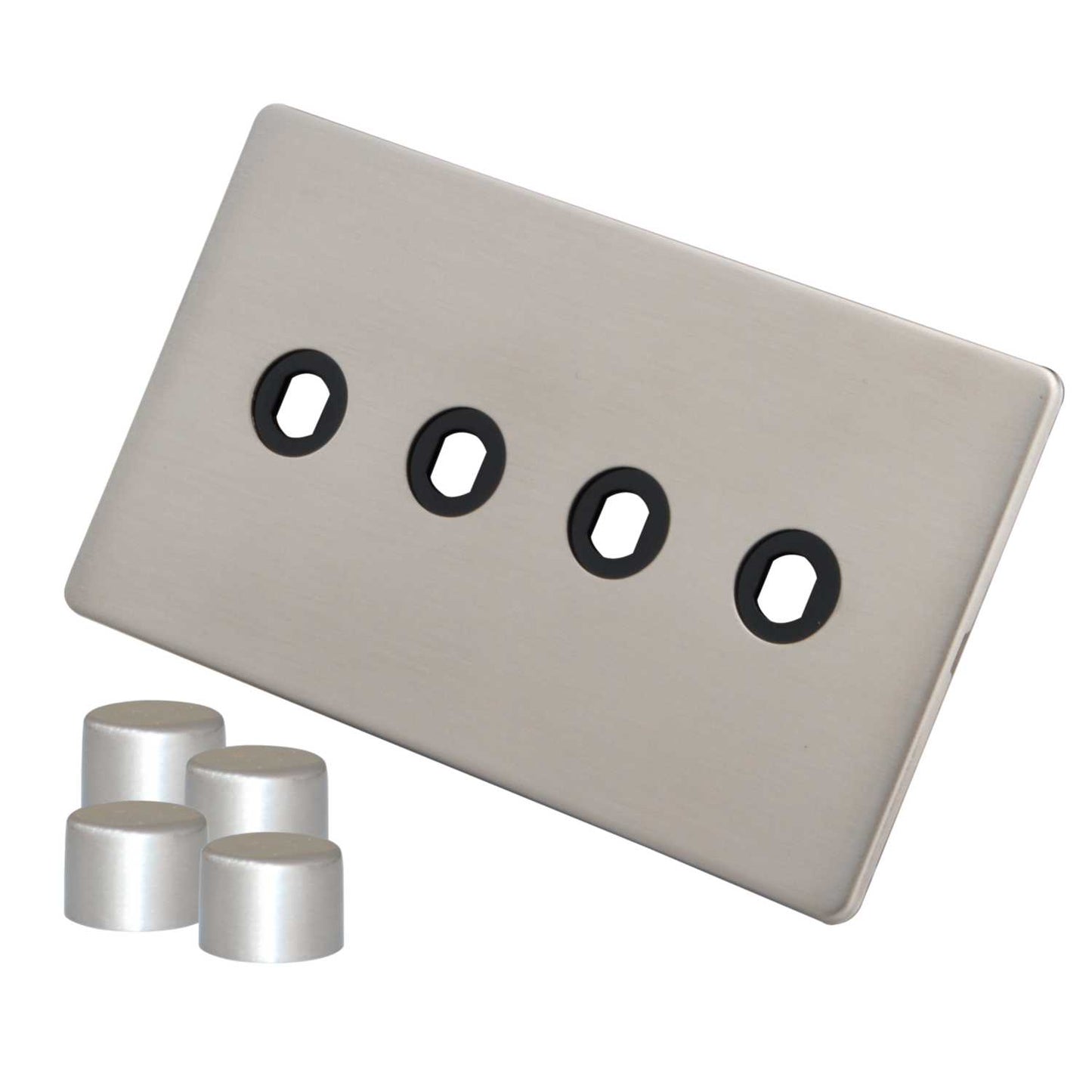 M2 Decorative Screwless 4 Gang Unfurnished Dimmer Plate and Knobs Brushed Stainless Steel