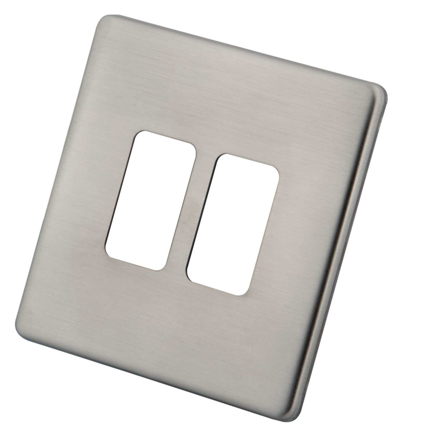 M2 Decorative Screwless 2 Gang Grid Front Plate Brushed Stainless Steel