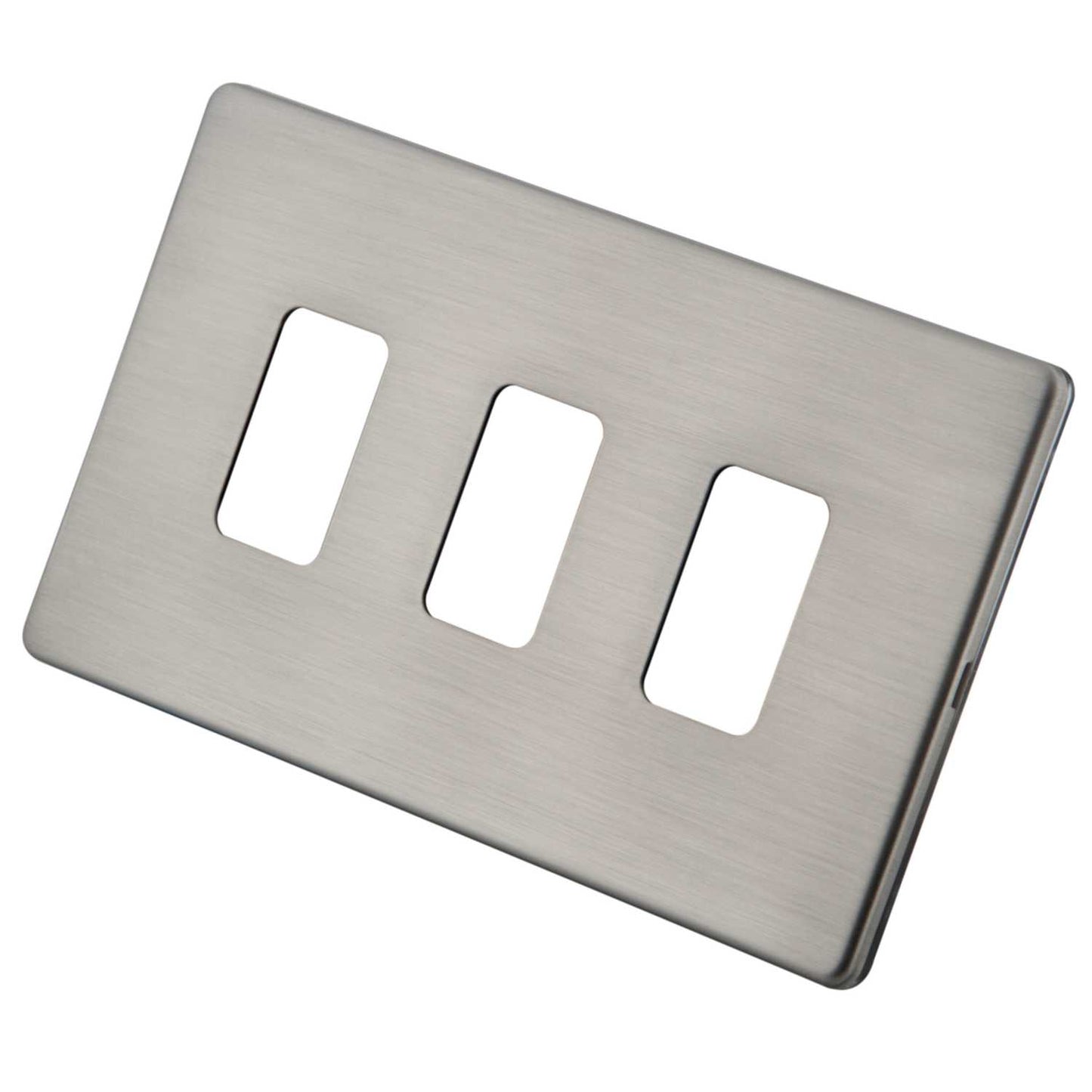 M2 Decorative Screwless 3 Gang Grid Front Plate Brushed Stainless Steel