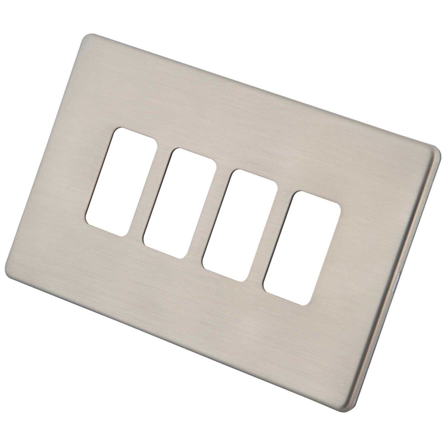 M2 Decorative Screwless 4 Gang Grid Front Plate Brushed Stainless Steel