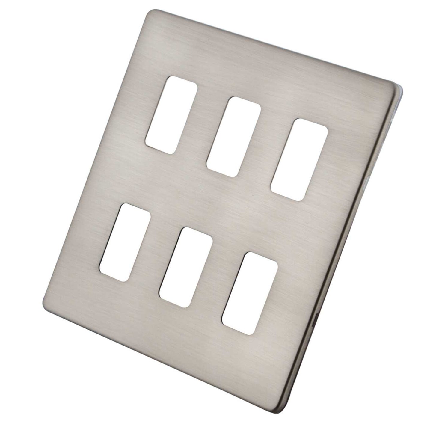 M2 Decorative Screwless 6 Gang Grid Front Plate Brushed Stainless Steel