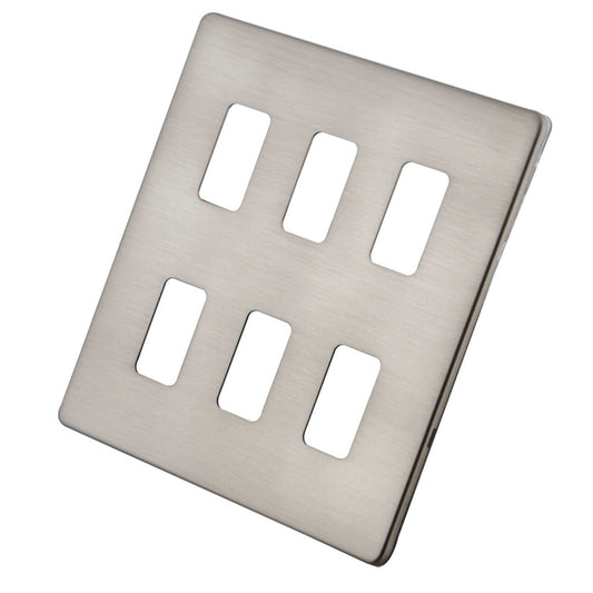 M2 Decorative Screwless 6 Gang Grid Front Plate Brushed Stainless Steel