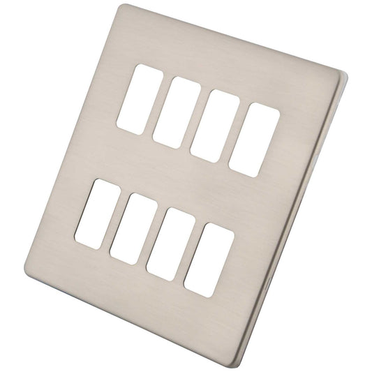 M2 Decorative Screwless 8 Gang Grid Front Plate Brushed Stainless Steel