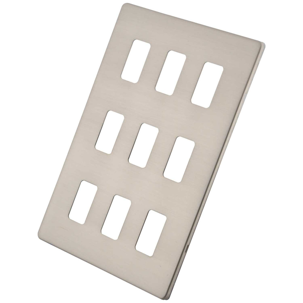 M2 Decorative Screwless 9 Gang Grid Front Plate Brushed Stainless Steel