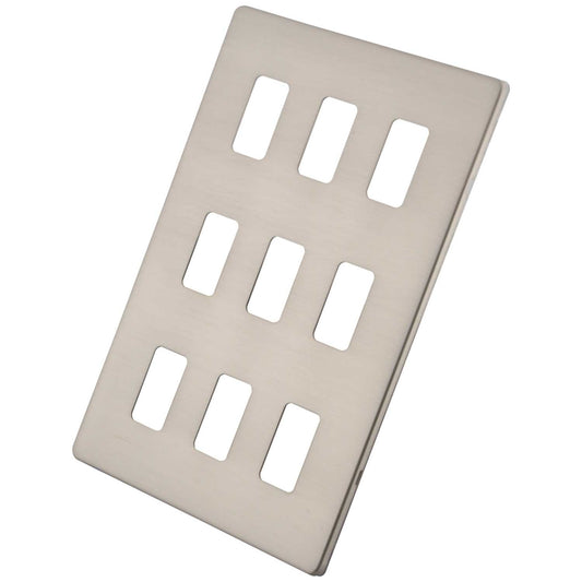 M2 Decorative Screwless 9 Gang Grid Front Plate Brushed Stainless Steel
