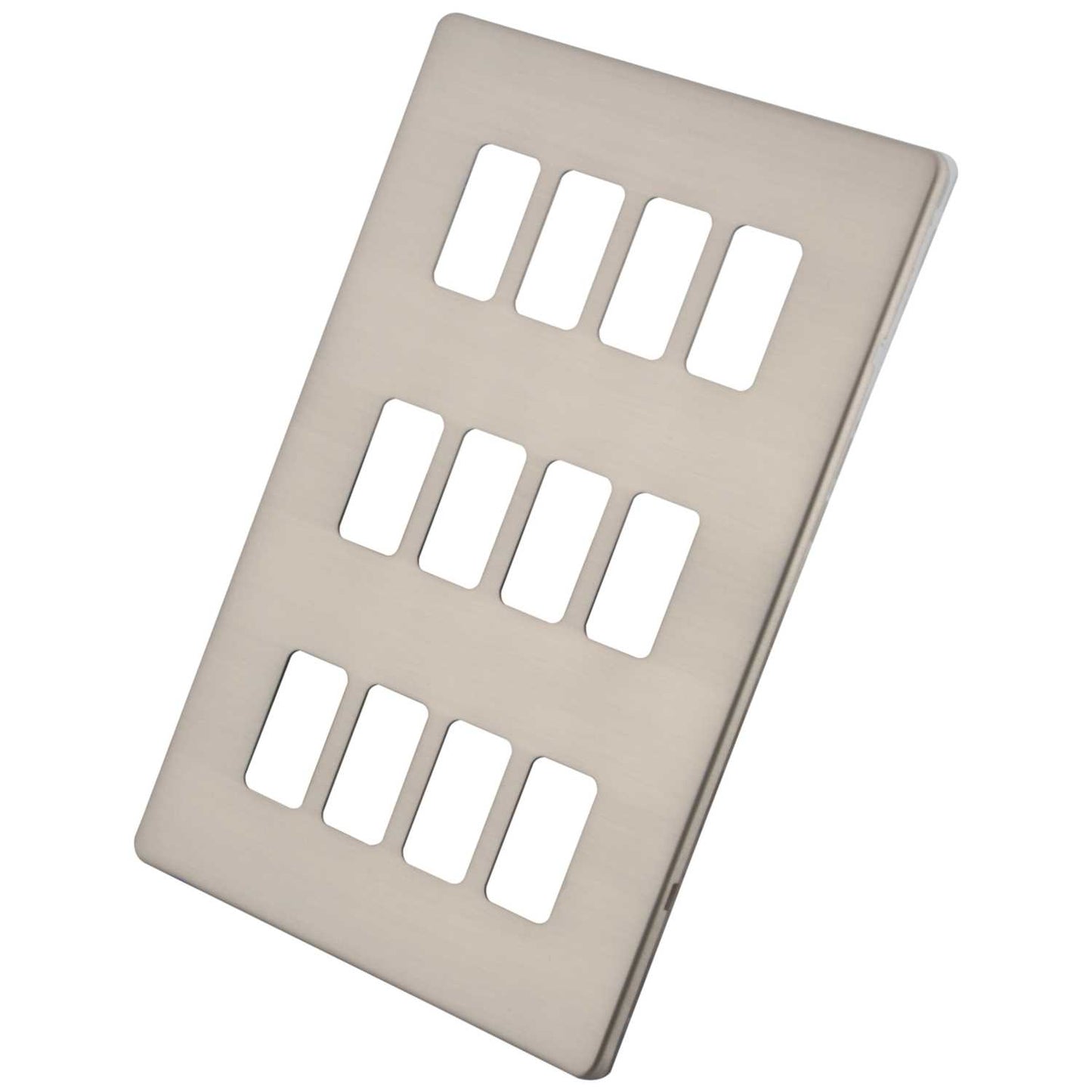 M2 Decorative Screwless 12 Gang Grid Front Plate Brushed Stainless Steel