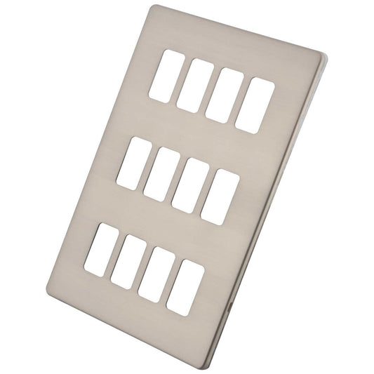 M2 Decorative Screwless 12 Gang Grid Front Plate Brushed Stainless Steel