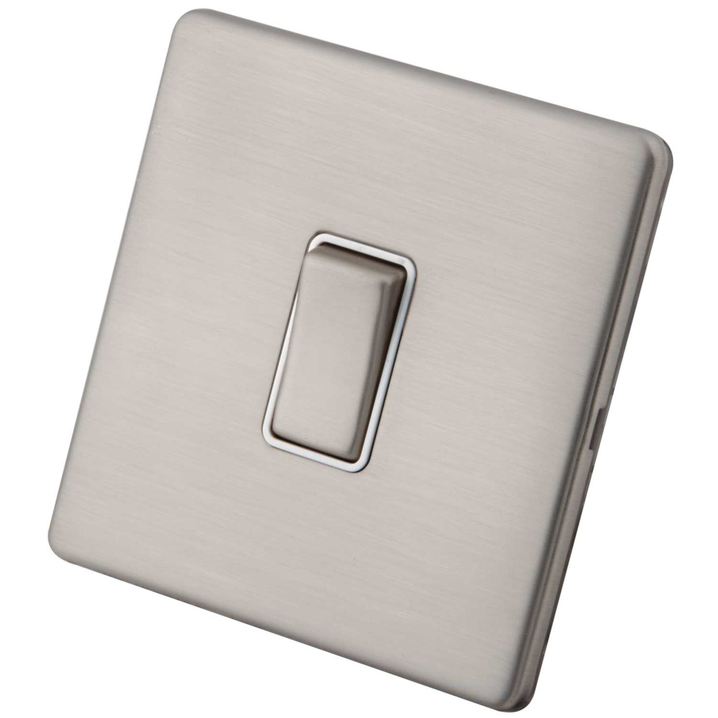 M2 Decorative Screwless 10A 1 Gang Intermediate Switch White Insert Brushed Stainless Steel
