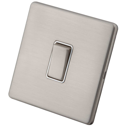 M2 Decorative Screwless 10A 1 Gang Intermediate Switch White Insert Brushed Stainless Steel