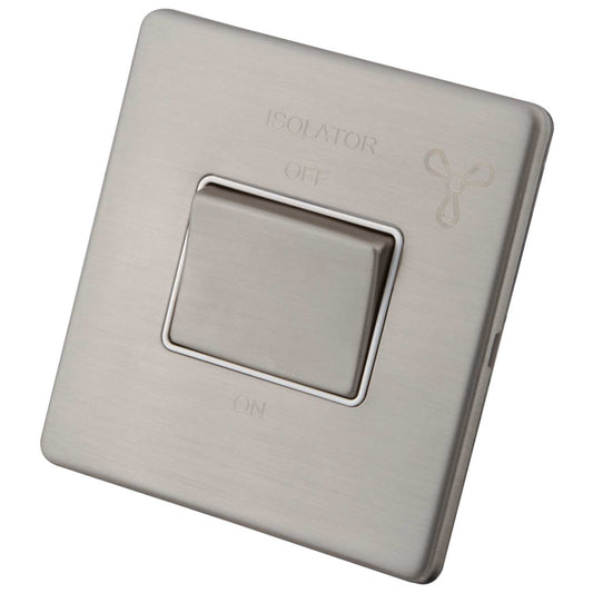 M2 Decorative Screwless 6A Triple Pole Fan Isolator White Insert Brushed Stainless Steel