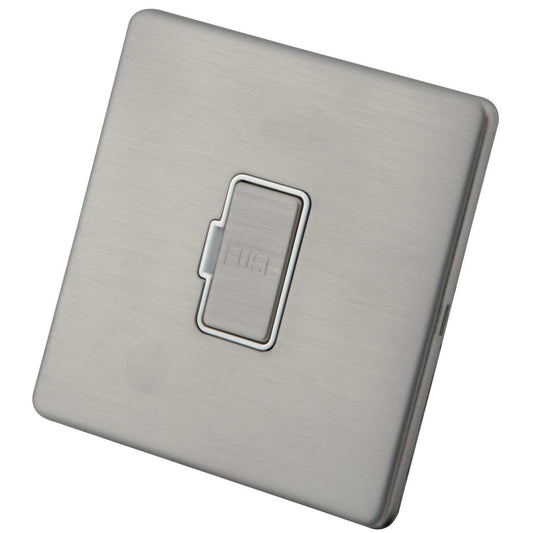 M2 Decorative Screwless 13A Unswitched Fused Spur White Insert Brushed Stainless Steel