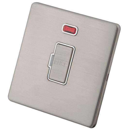 M2 Decorative Screwless 13A Unswitched Spur with Neon White Insert Brushed Stainless Steel
