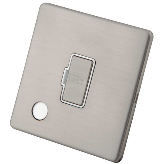 M2 Decorative Screwless 13A Unswitched Spur F/Outlet White Insert Brushed Stainless Steel