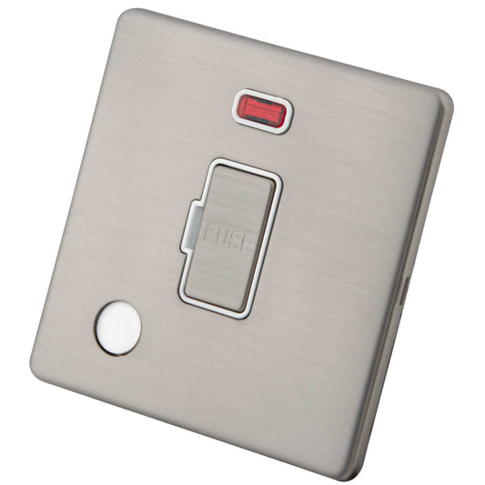 M2 Decorative Screwless 13A Unswitched Fused Spur with Neon and F/Outlet White Insert Brushed Stainless