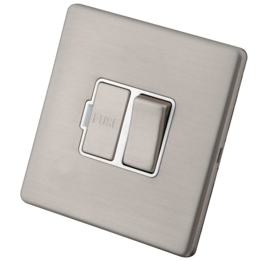 M2 Decorative Screwless 13A Switched Fused Spur White Insert Brushed Stainless Steel