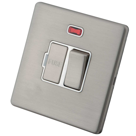 M2 Decorative Screwless 13A Switched Fused Spur with Neon White Insert Brushed Stainless Steel