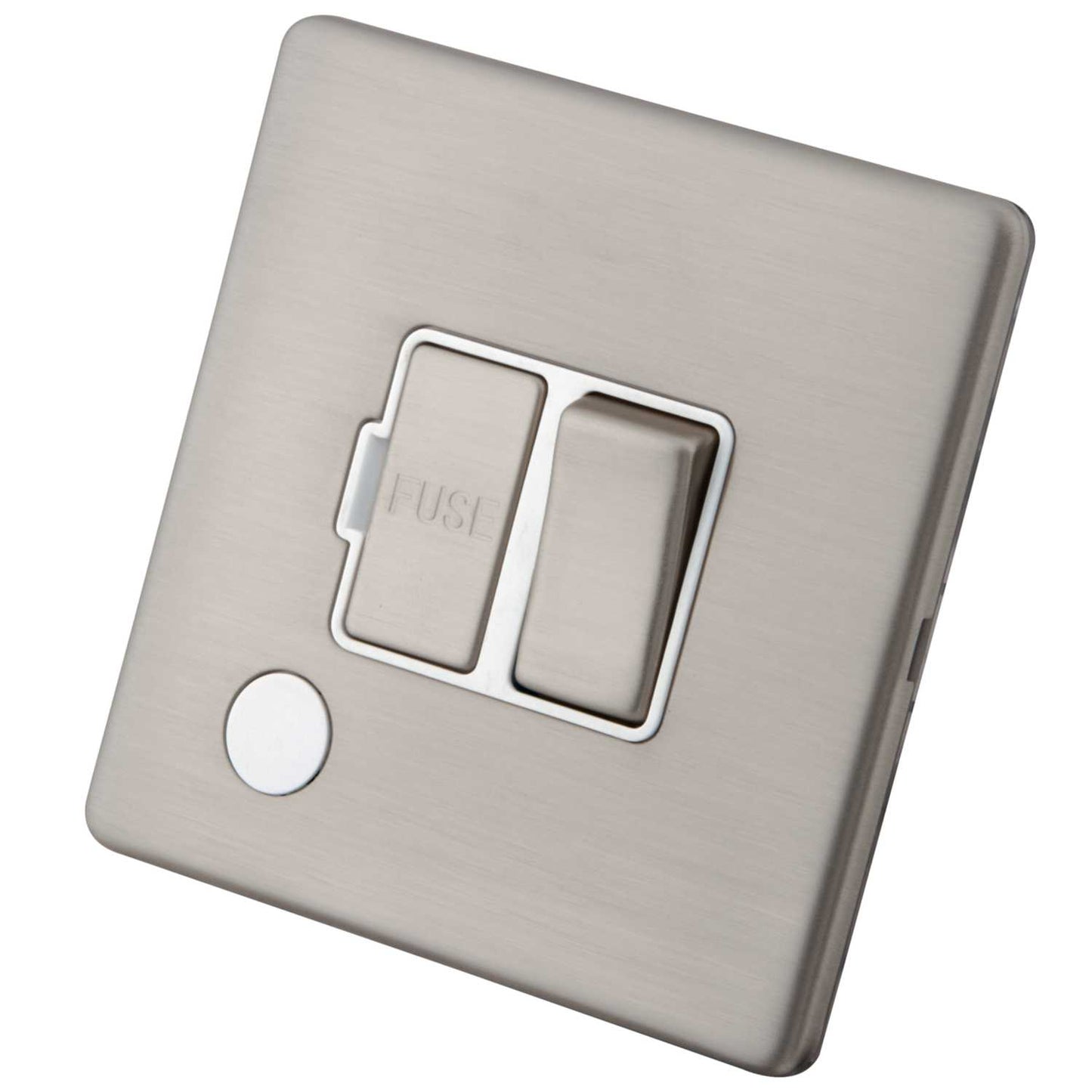 M2 Decorative Screwless 13A Switched Fused Spur with F/Outlet White Insert Brushed Stainless Steel