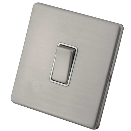 M2 Decorative Screwless 20A DP Switch White Insert Brushed Stainless Steel